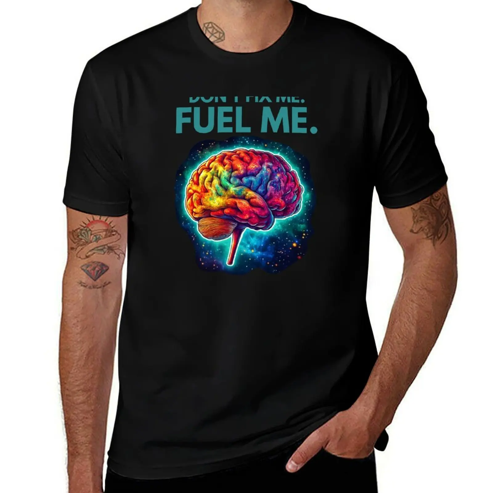 

Футболка с рисунком ADHD Don't Fix Me Fuel Me - Empowering Neurodivergent, красочная футболка с рисунком мозга, мужские футболки с рисунком рэпера в стиле аниме