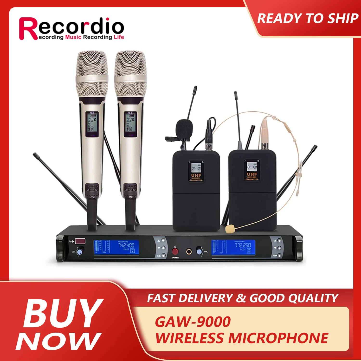 GAW-9000 Top selling in Green Audio microfono wireless professional UHF wireless microphone For Kareoke