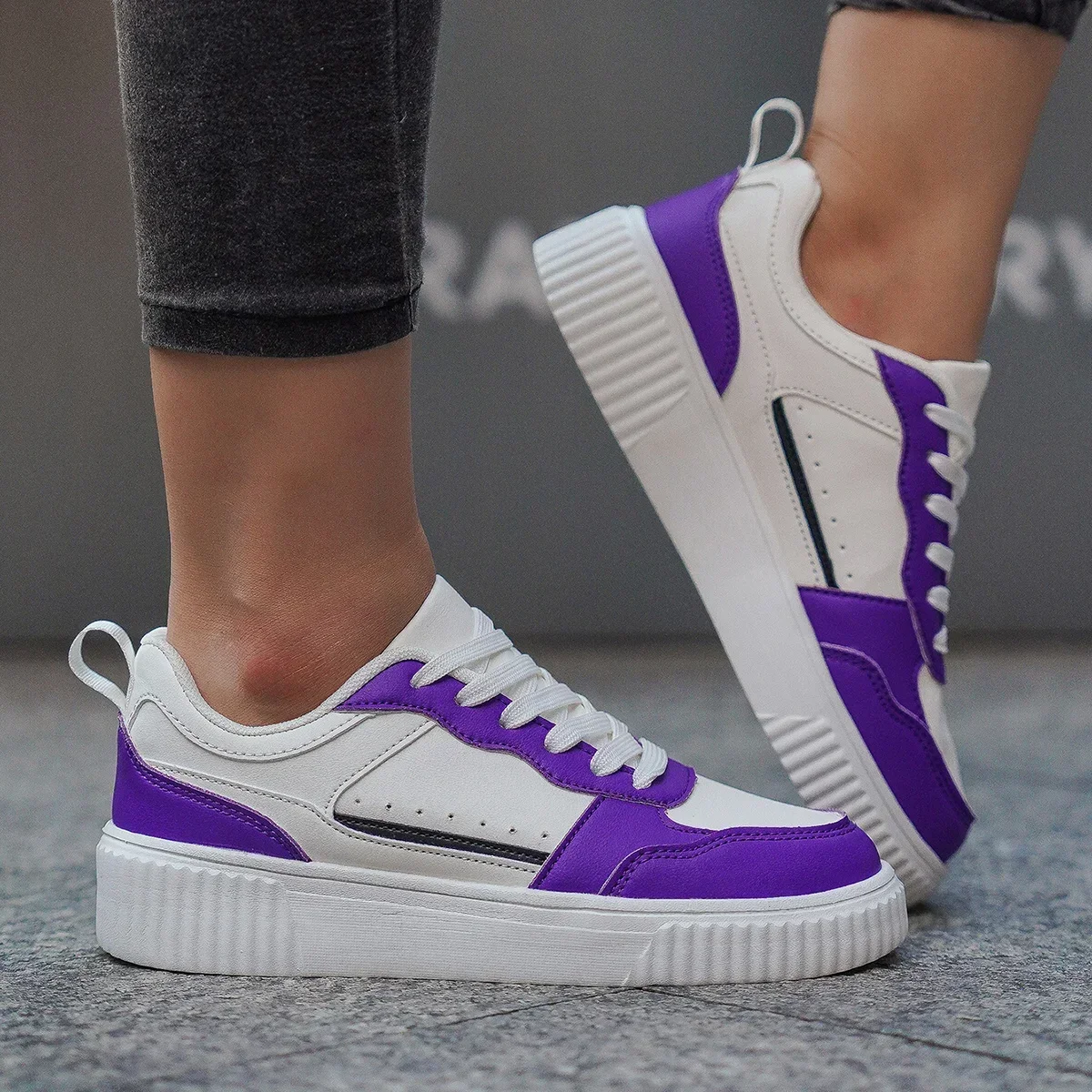 Women Board Sneakers Thick Sole WhitePU Leather White Shoes Outdoor  Walking Fashion Luxury Lace Up Flat Female Casual Shoes