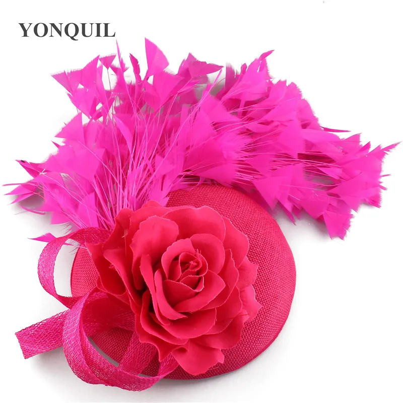 Red Imitation Sinamay Wedding Hat Bride Fascinator Headwear Women Elegant Women Cocktail Occasion Headpiece Hair Accessories