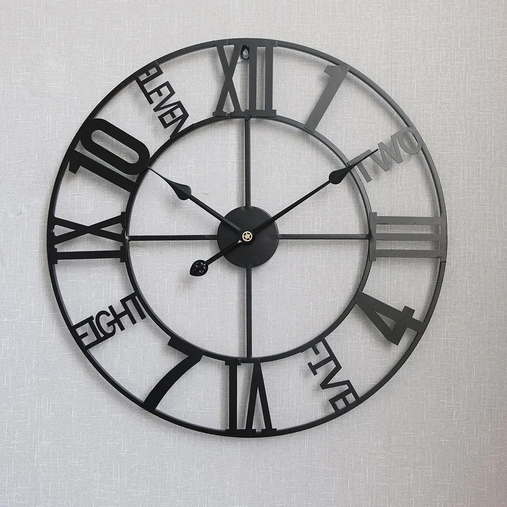 Vintage Silent Wall Clock Creative Cross-border Decorative European Style Retro Round Iron Art  60CM