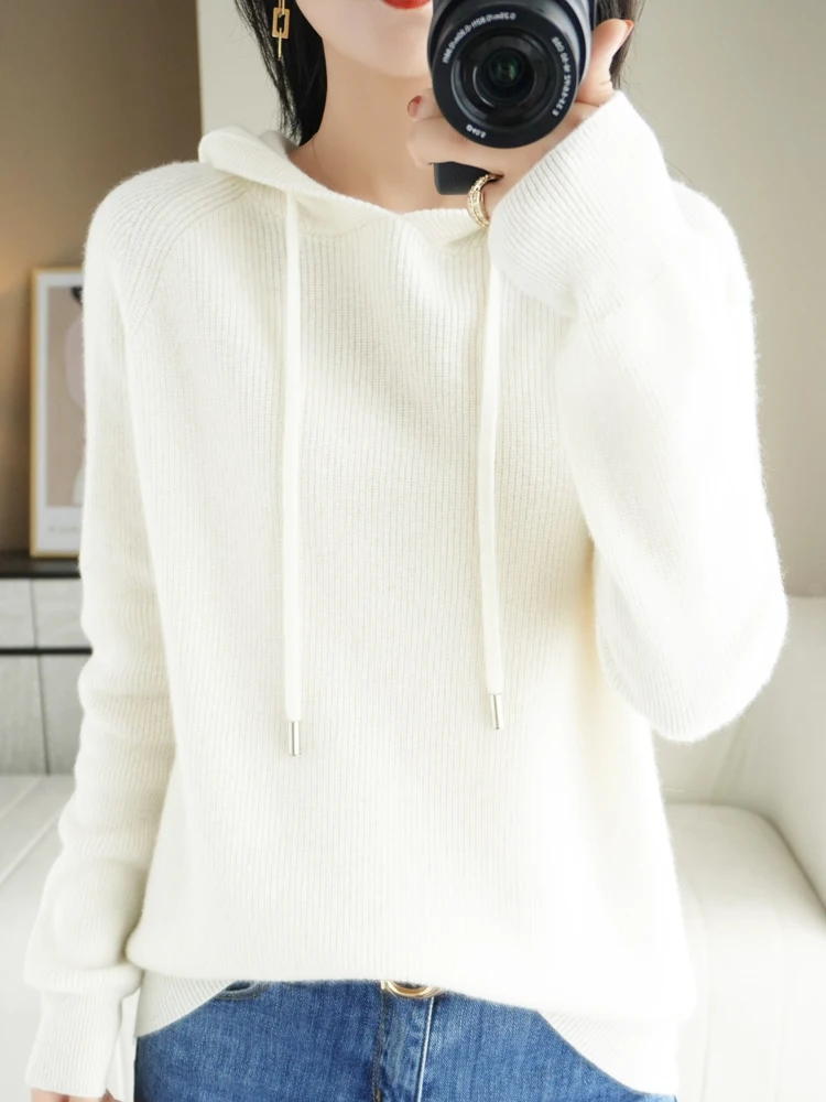 Fashion Basic Autumn Winter Merino Wool Sweater Cashmere Pullover Hoodies Solid Color Soft Long Sleeve Basic Clothing Tops