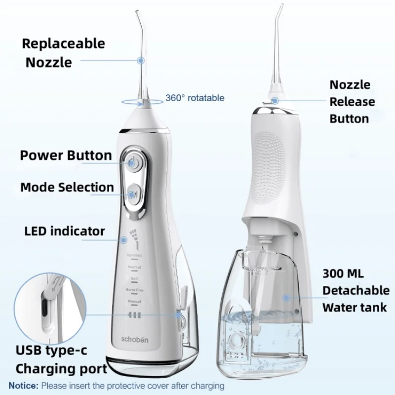 Irrigatore portatile USB ricaricabile Water Flosser dentale getto d'acqua 300ML serbatoio d'acqua impermeabile detergente per denti irrigatore dentale