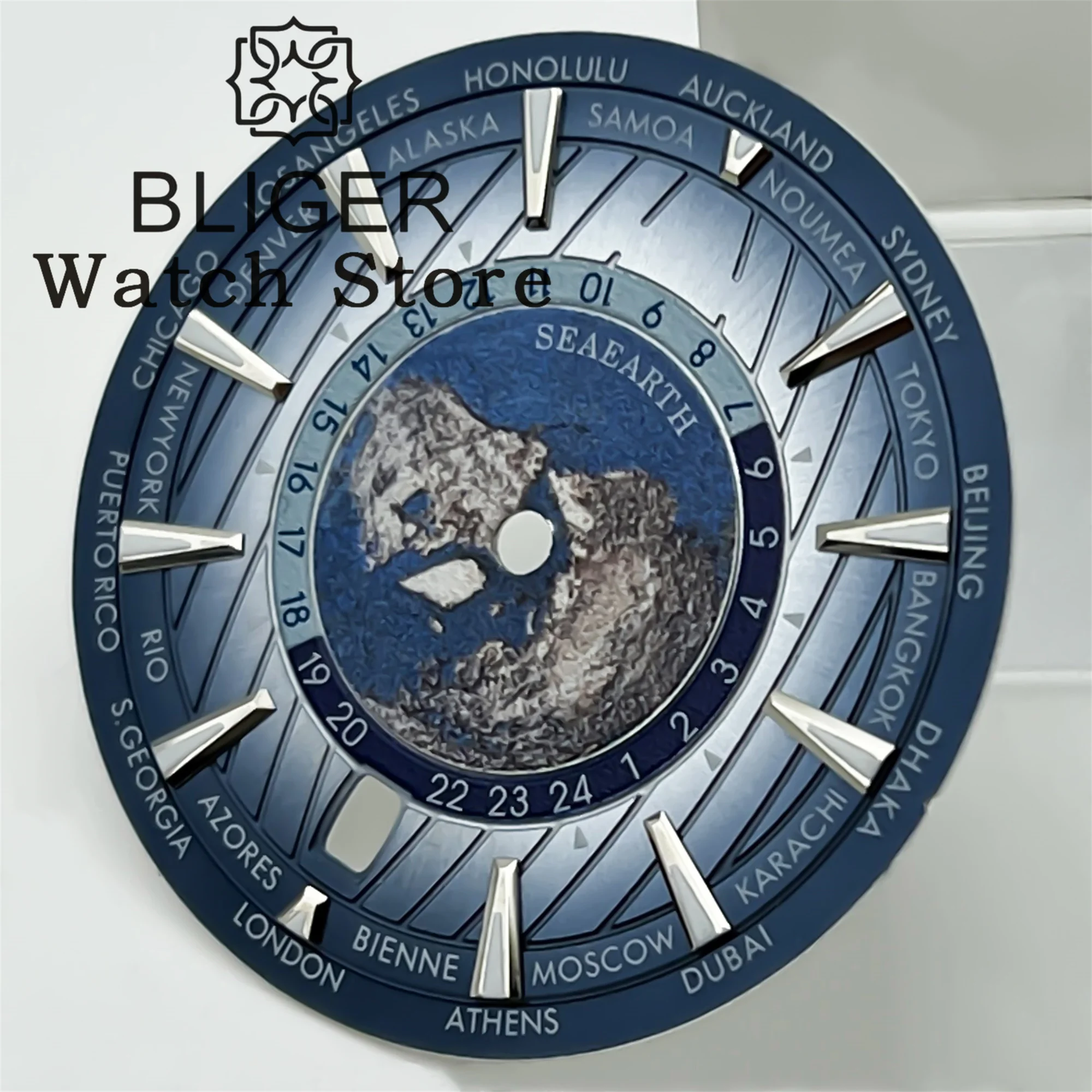 BLIGER 33mm NH35 6 o \'clock Date Dial Black Blue Green Dial C3 Green Luminous For NH35 NH36 movement