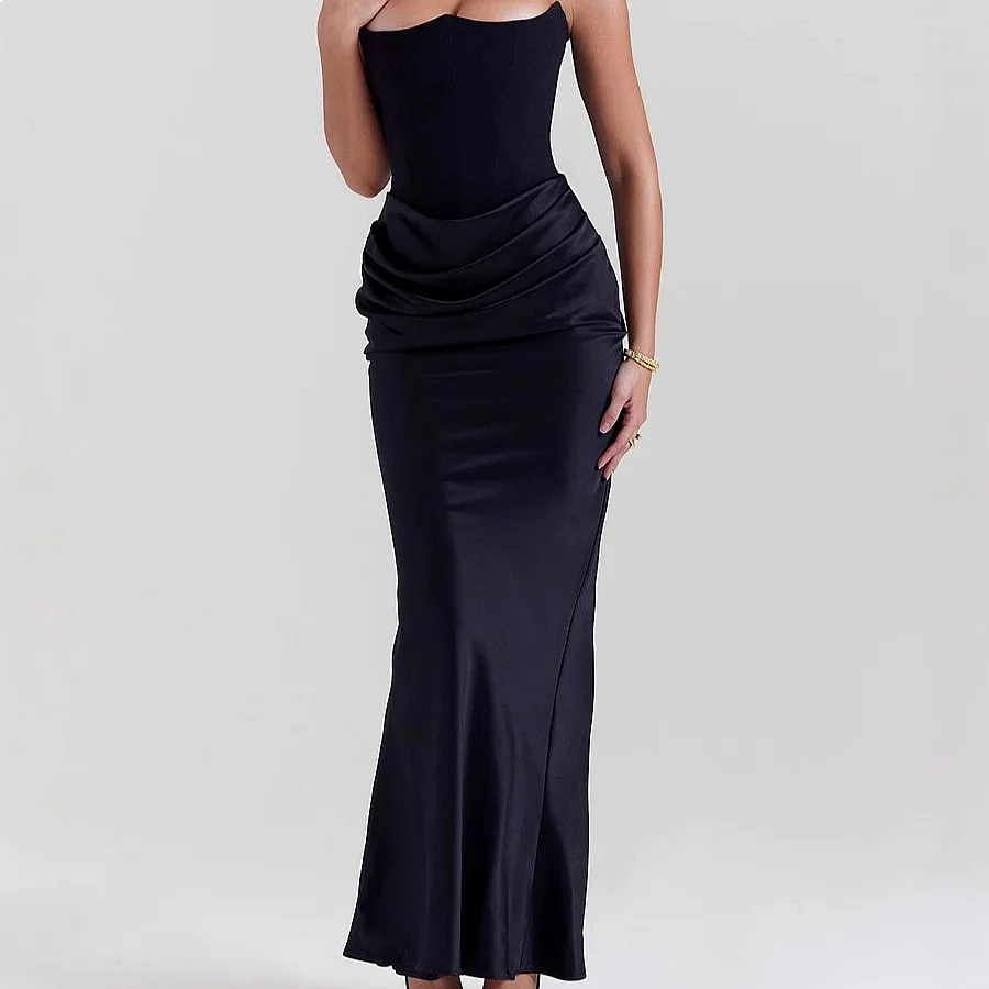 Satin Bodycon Jumpsuit Ruched Bustier Corset Backless One Piece Long Sleeveless Overall Jumpsuits Spring Summer