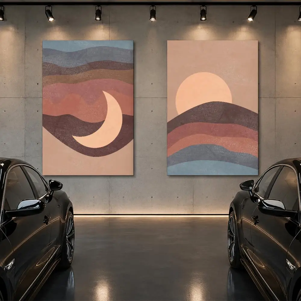 art Morandi Color Matching Abstract Sun Moon Poster Room Decor Home Wall Art Printing Waterproof Garage BedRoom Posters Gift