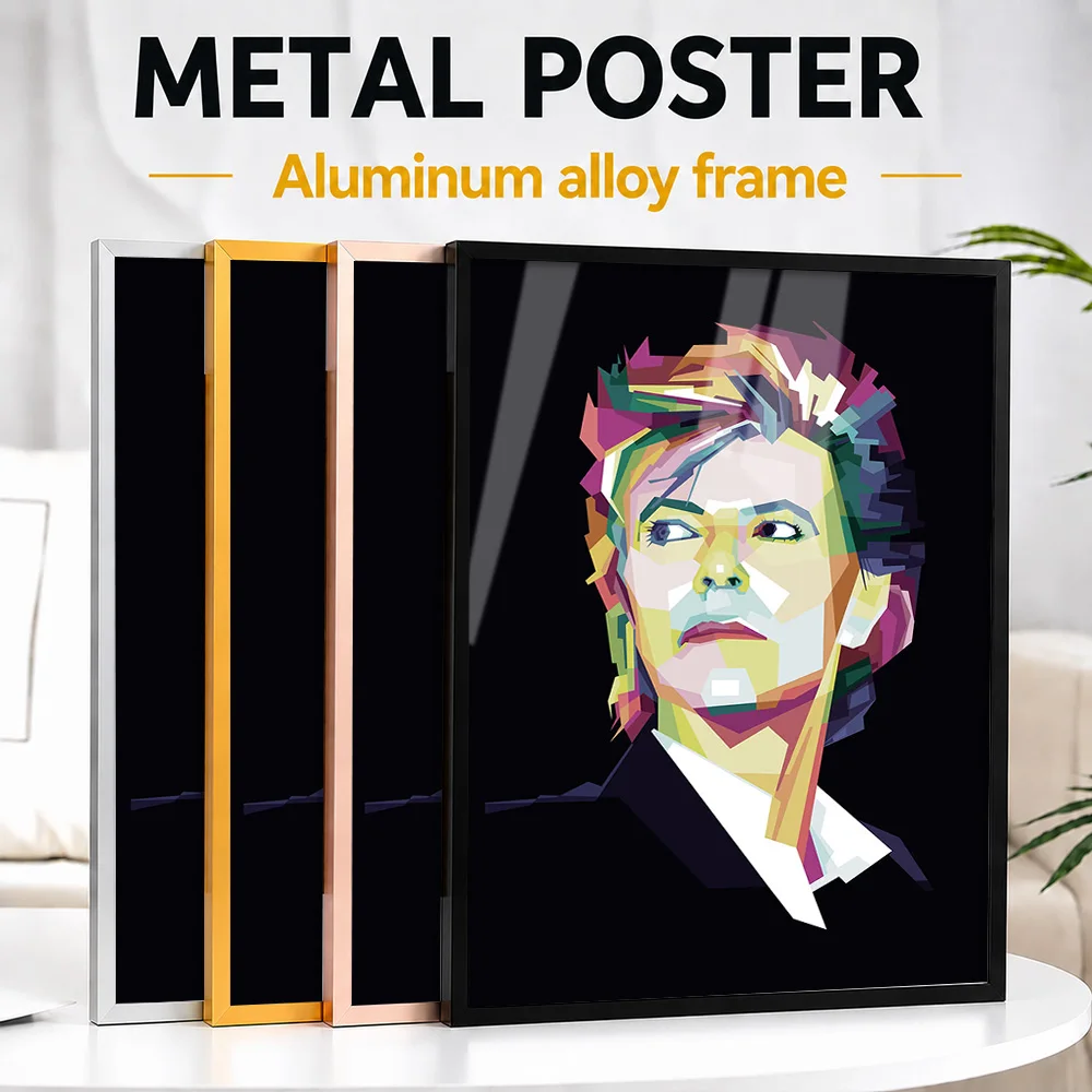 David Bowie Colorful Music Portrait Metal Poster With Aluminum Alloy Frame Personalized Rock Tribute Wall Art For Bedroom Studio