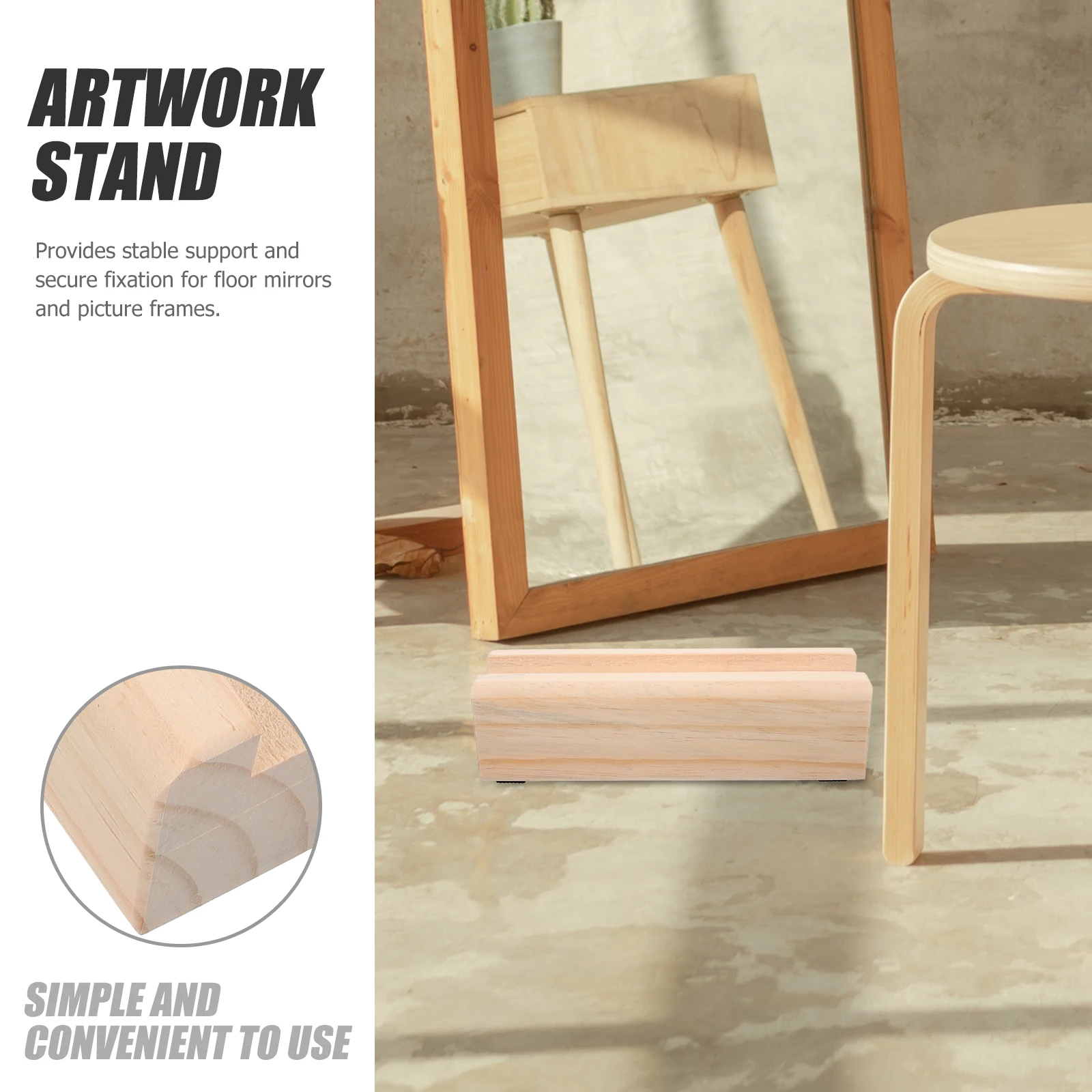 

Floor Mirror Stand Wood Holder Rack 25x8 Base Walnut Anti-Slip Design Modern Display Support Frame Stable Fixation