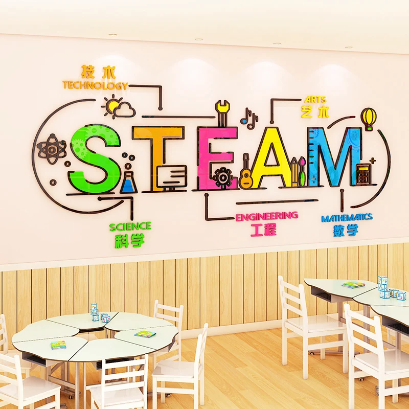 

WS239 steam classroom layout, robot programming education and training institutions wall stickers