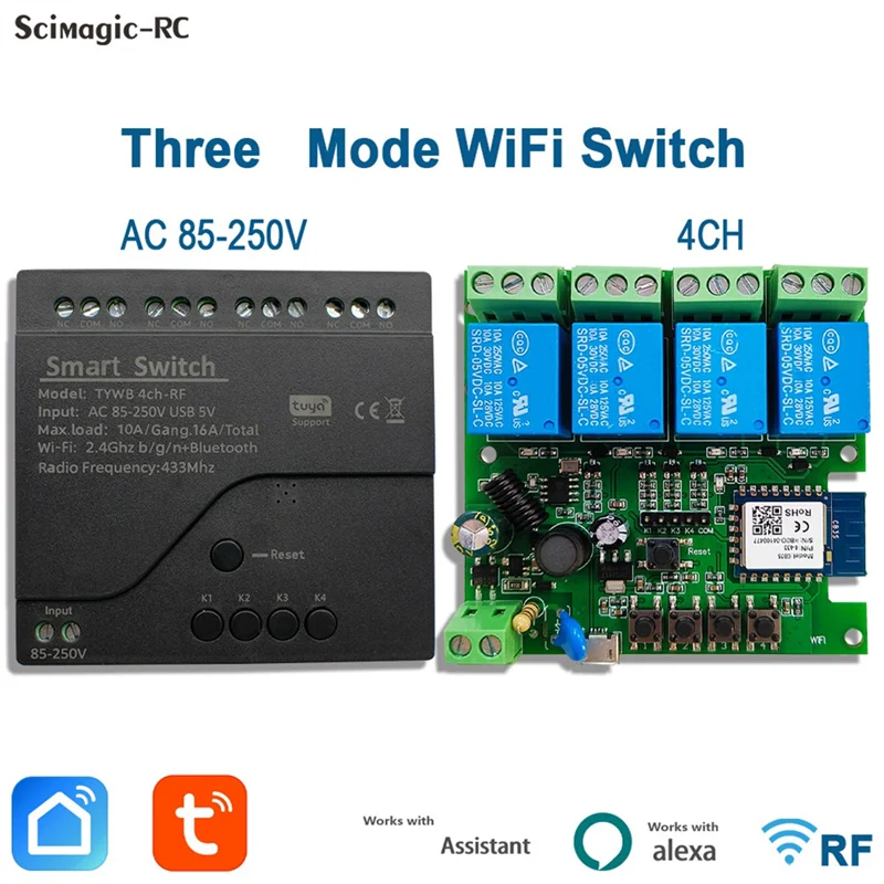 

Новости Tuya 4CH Wi-Fi Smart Relay Switch Module Control Access Switch APP RF Remote Control 433M работает с Alexa Google Home