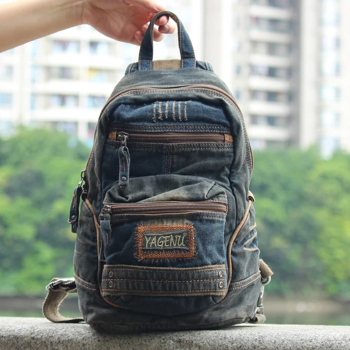 Casual Denim Crossbody Bag Unisex Large Chest Bag Korean Style Backpack Youth Leisure Foldable Soft Cotton Lined Zipper Closure