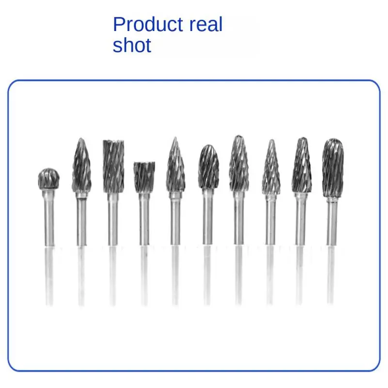 Tungsten Carbide Burrs Set 6mm Shank Double Cut Solid Power Tools Rotary Files Bits for Die Grinder Metal Wood Cutter Milling