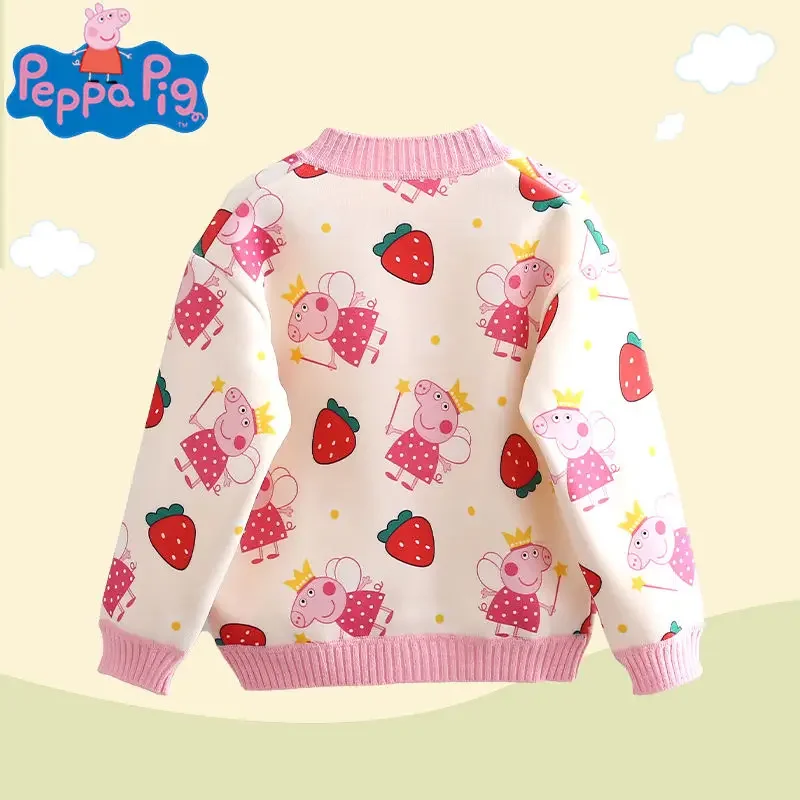 Peppa Pig Cardigan Sweater Children's Jacket Autumn and Winter Sweet Comfortable Warm Cute Cartoon Girls Kawaii Cardigan Jacket