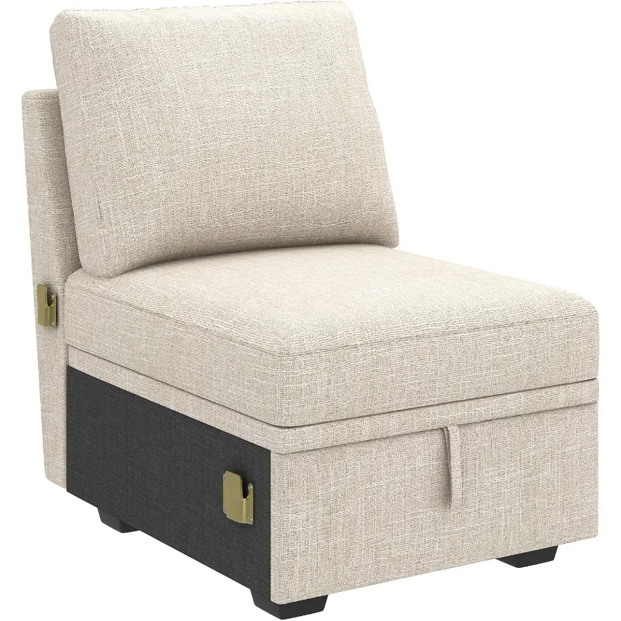 Single Seat for Modular Sectiol S Sofa with Pull Out Bed Customizable Armless Chair for Sectiol Couch Beige