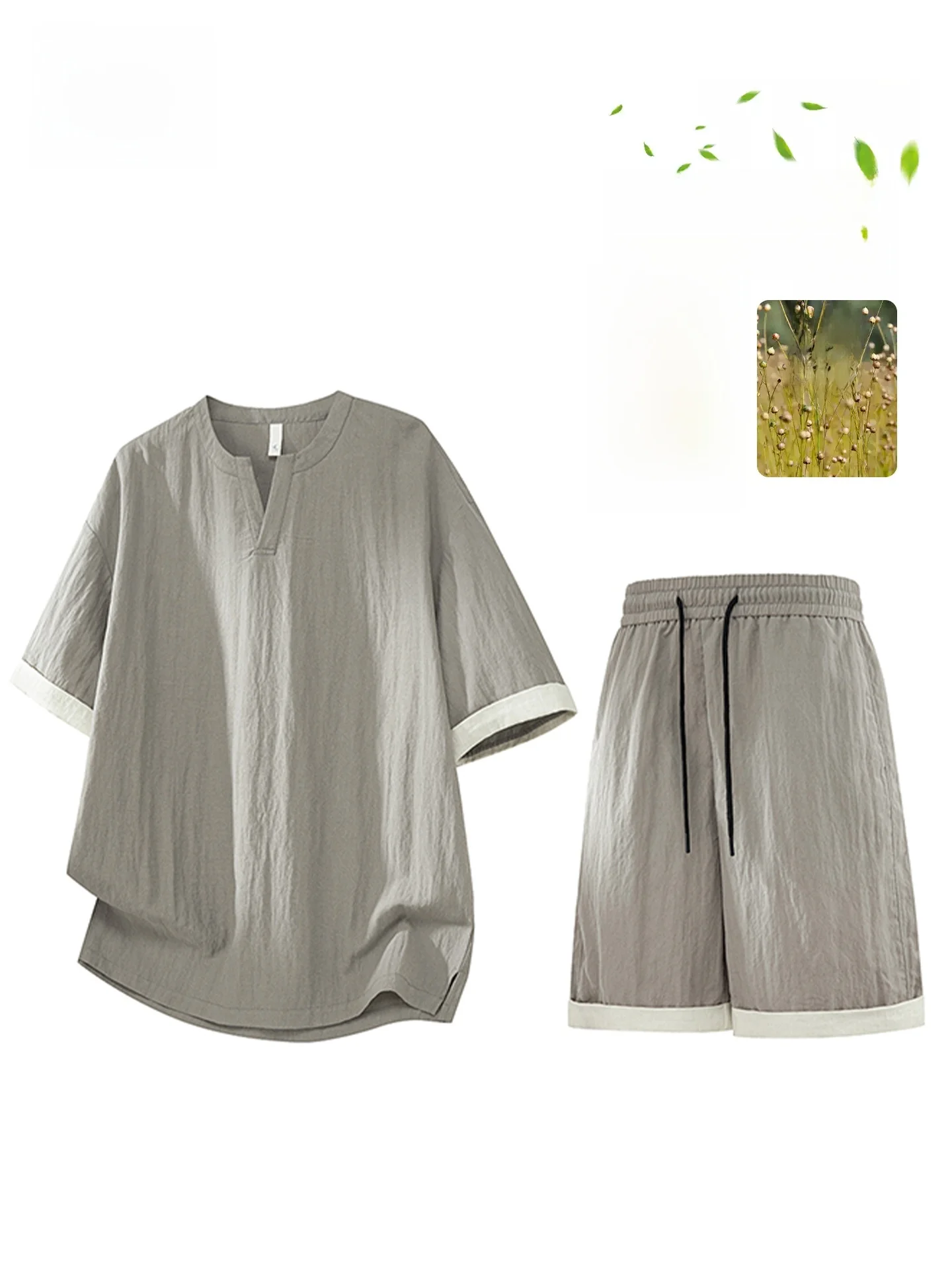 ensemble-sportif-decontracte-en-lin-tucano-pour-l'ete-t-shirt-a-manches-courtes-a-col-en-v-pour-homme-short-ensemble-deux-pieces-leger-respirant-confortable