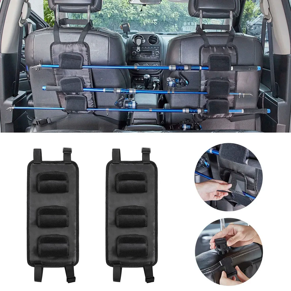 2 fishing rod brackets suitable for car rear seats, portable strap buckles, 3 outdoor fishing gear accessories