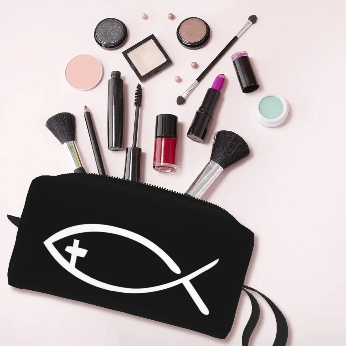 Cross Fish Cosmetic Bag Women Cute Large Capacity Christian Makeup Case Beauty Storage Toiletry Bags image 3