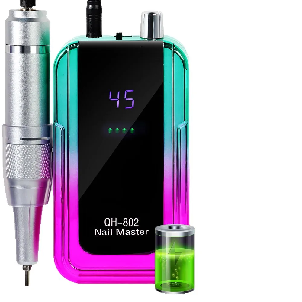 QH-802 مسمار ماستر قابلة للشحن مسمار الحفر 45000 دورة في الدقيقة فرش الكهربائية المحمولة مانيكير مسمار أداة فنية للأظافر هلام الاكريليك
