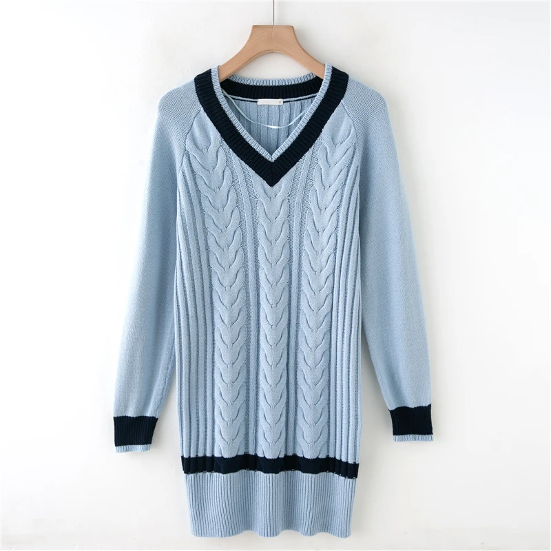 

Winter New Sle Women's Sweater V-ne Long Sve Mid-length Cotton Tead Sweater Sweet Sle College Wind Age-reducing