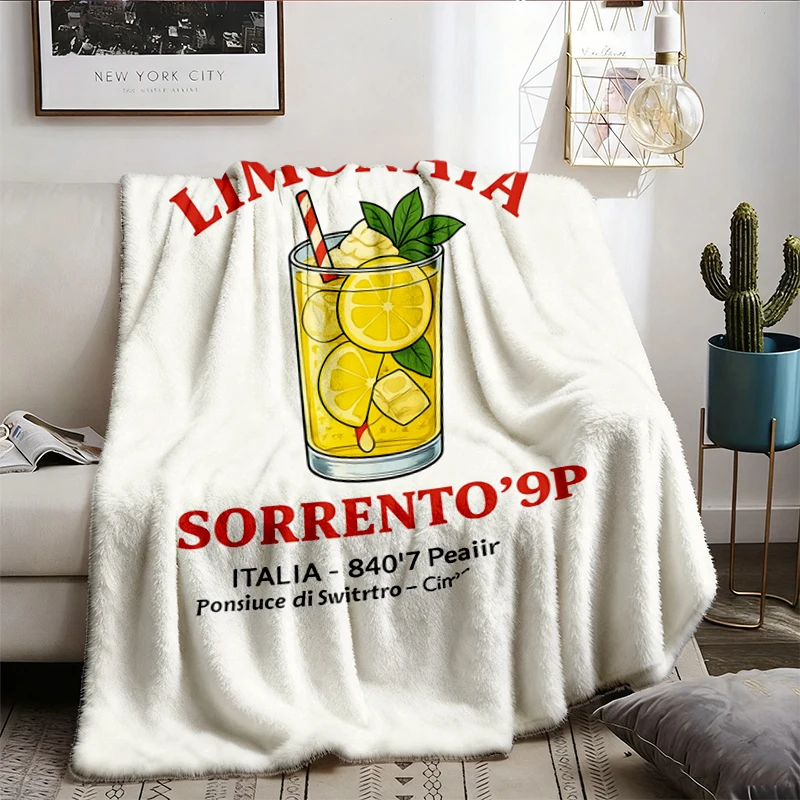 Limoncello Spritz Flannel Blanket, Retro Lemon Flannel Throw, Italy Cozy Blanket, Aesthetic Amalfi Coast