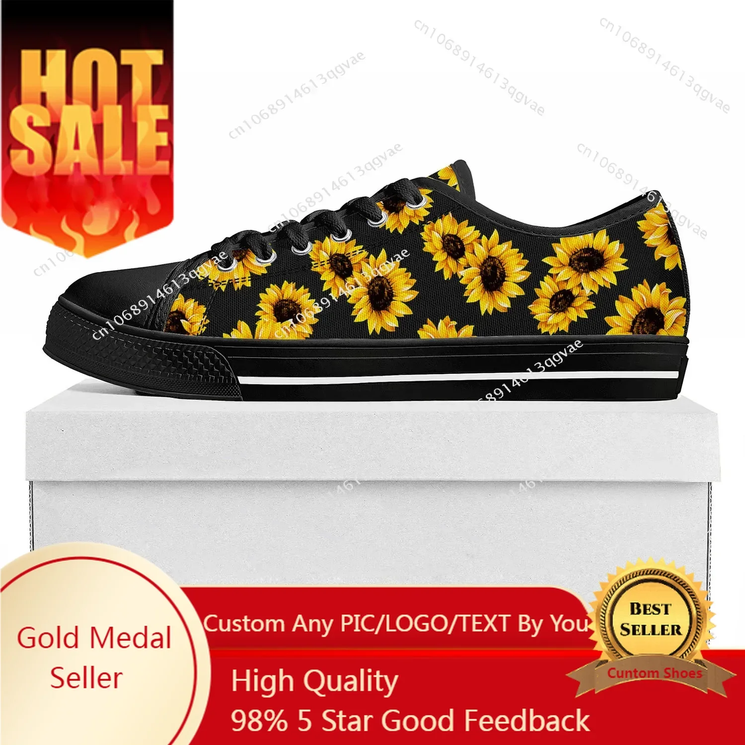 Sunflower Yellow Flower Low Top High Quality Sneakers Mens Womens Teenager Canvas Sneaker  Prode Casual Couple Shoes Custom Shoe