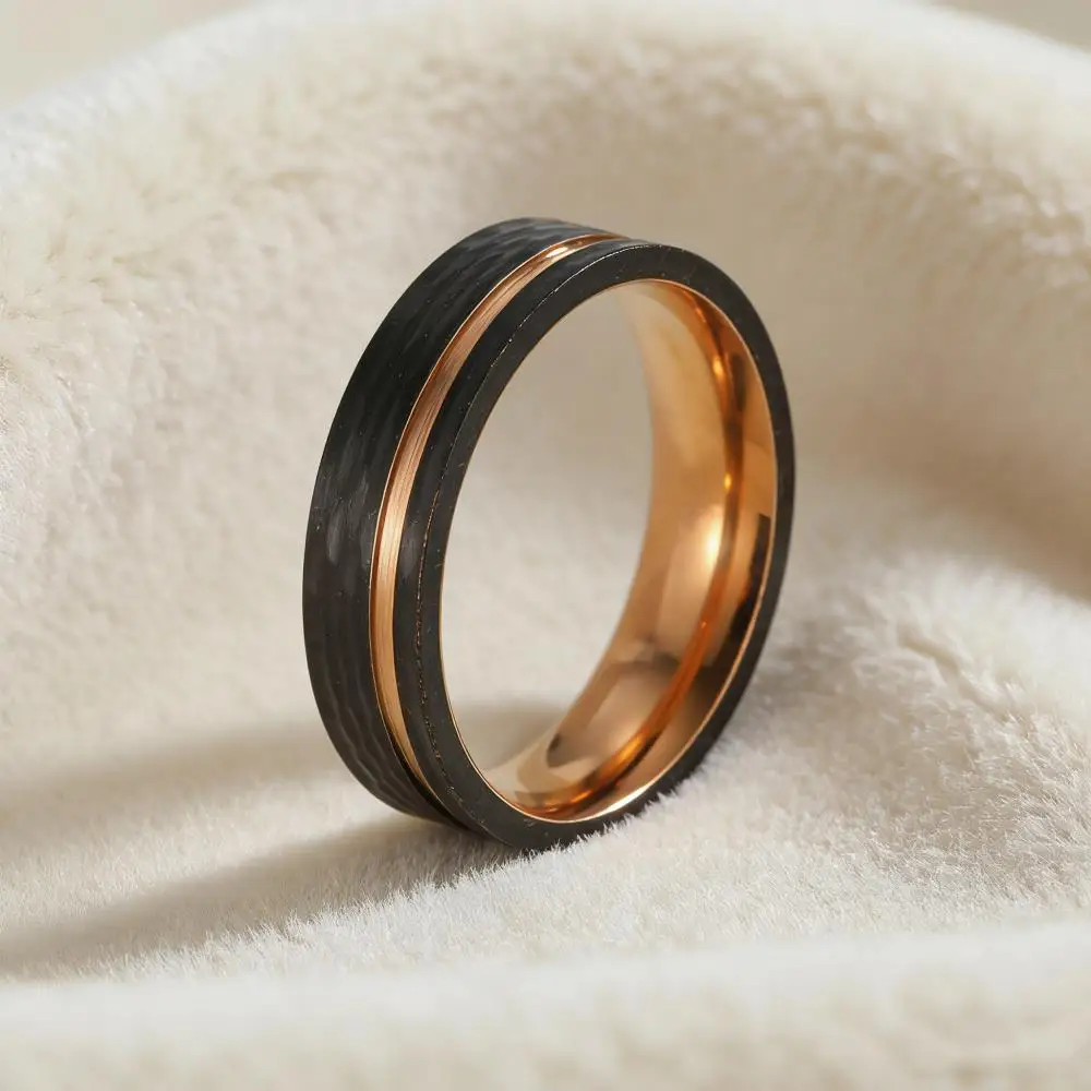 Stainless Steel Rings For Men Women Two Tone Black Rose Gold Color Couple Wedding Bands Jewelry Valentine Fathers Day Gifts