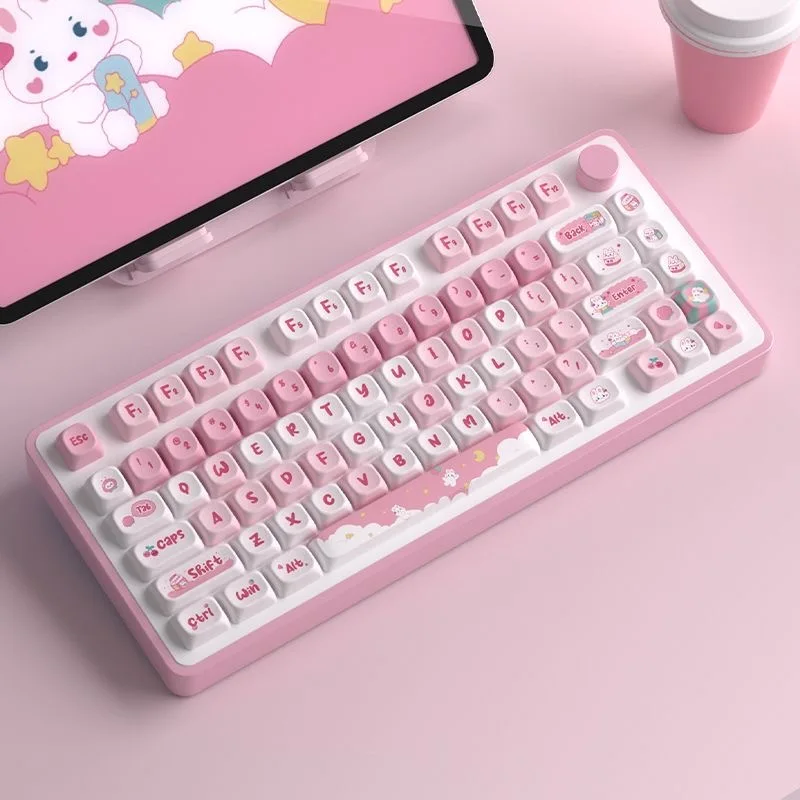 

Cute Cartoon Snacks Bunny Keycaps MOT Height Pbt Full Five Sided Heat Sublimation Personality Small Set 98/87/68 Keycaps