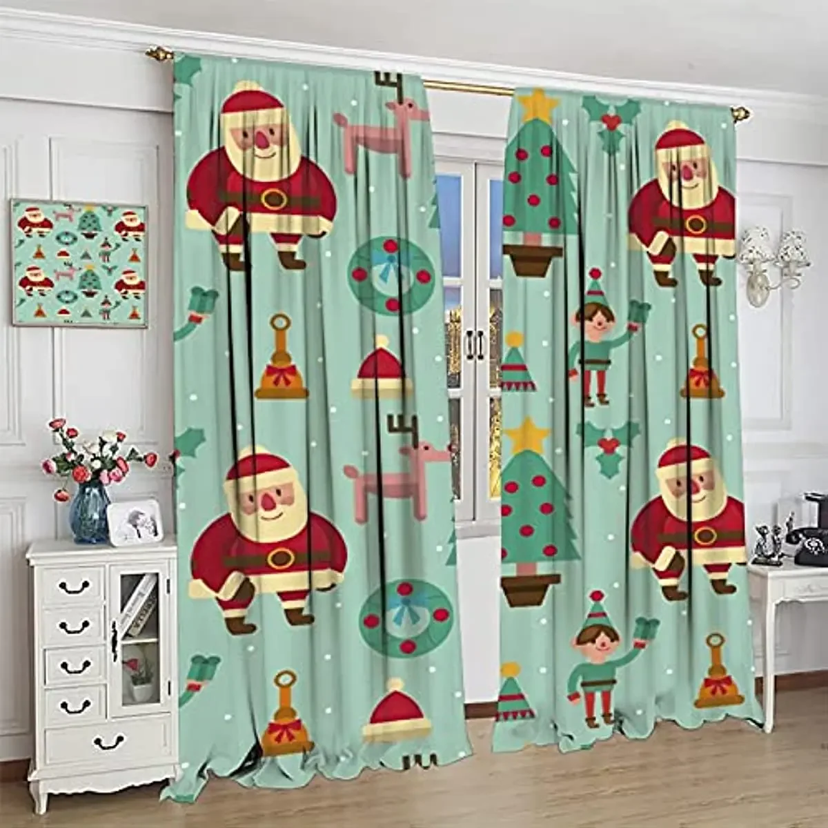 Santa Claus Christmas Blackout Curtains Bedroom Living Room Kitchen Drapes Window Treatments Xmas Navidad Natal Home Decoration