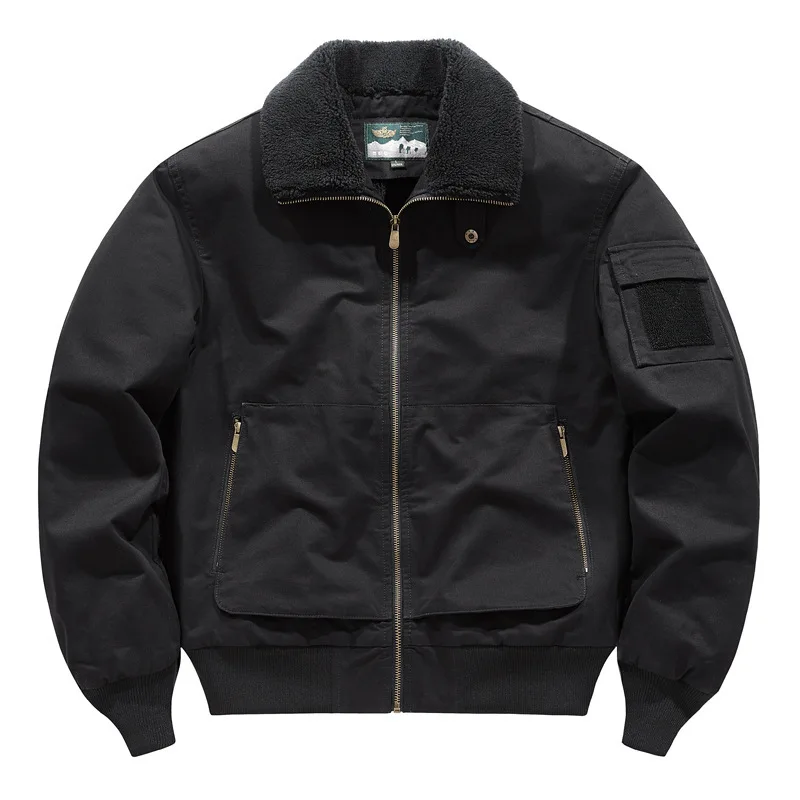 

Winter New Men's Solid Color Turn-down Collar Long Sleeve Zipper Casual Trendy Loose Thicken Plus Size Jackets Male Wool Coat