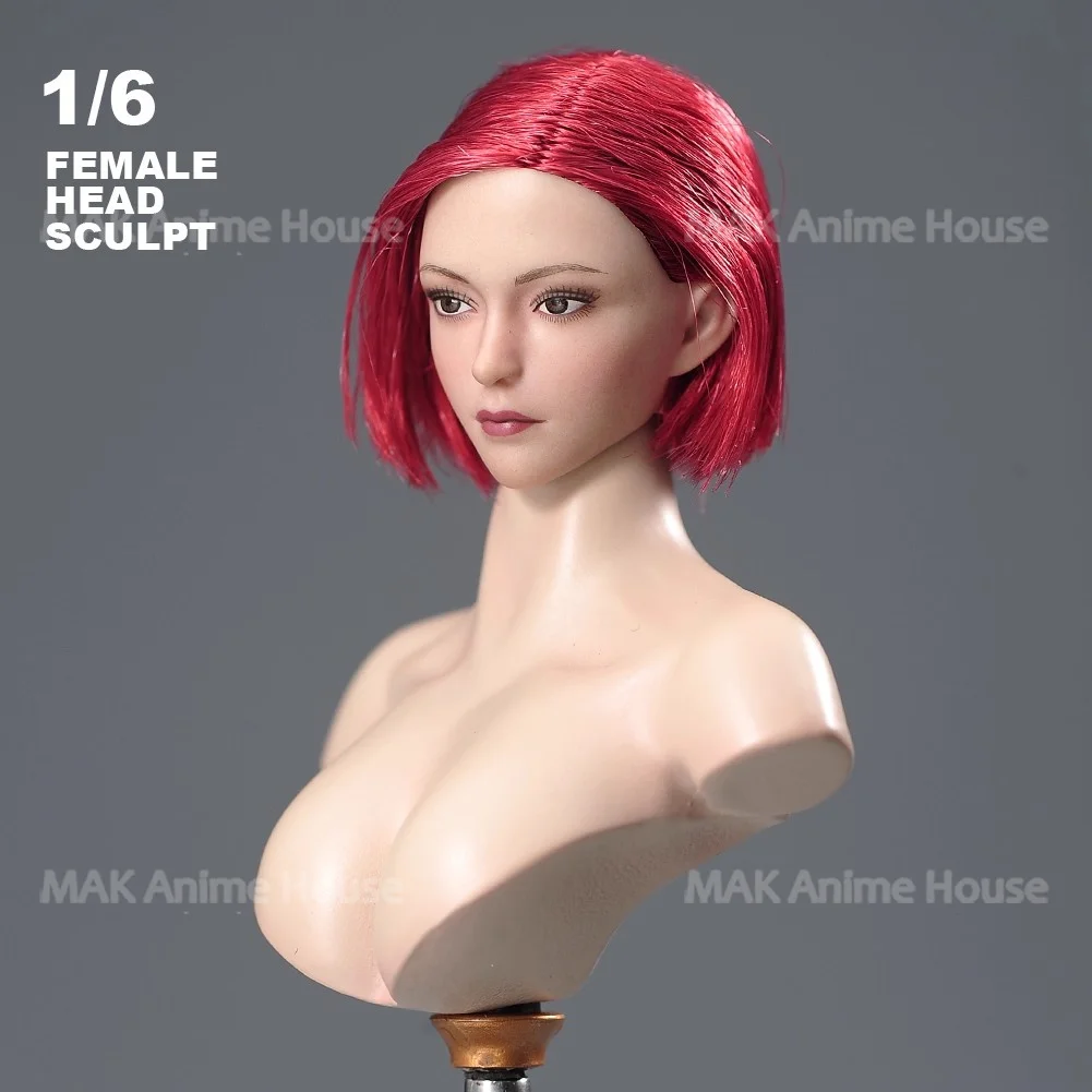 Em estoque VCF-2060 1/6 cabeça esculpida vermelho/branco cabelo curto cyberpunk cabeça modelo caber 12 polegadas soldado feminino figura de ação corpo