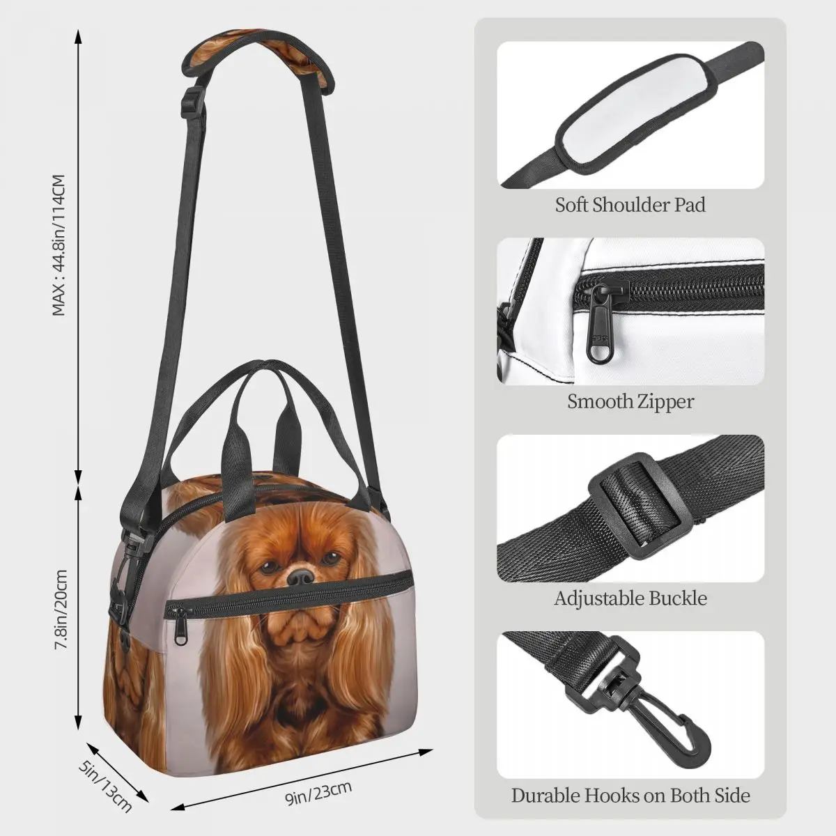 Drawing Dog Cavalier King Charles Spaniel Lunch Bags Insulated Bento Box Lunch Tote Picnic Bags Thermal Bag for Woman