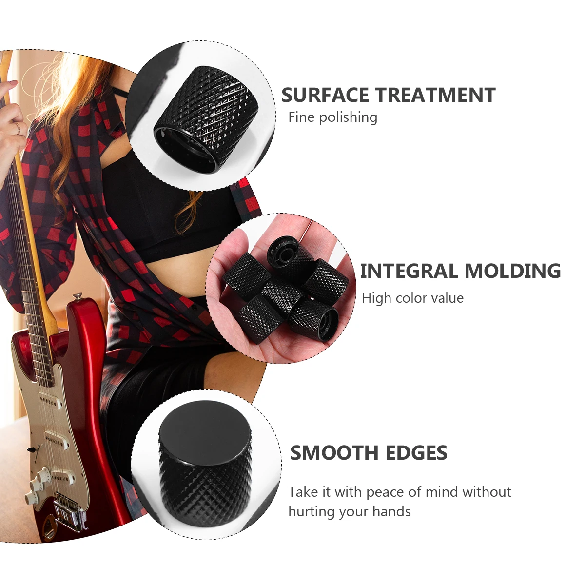 

6PCS 6MM Electric Guitar Metal Knob Durable Bass Metal Flat Tone Knob Electric Guitar Accessory (Black)