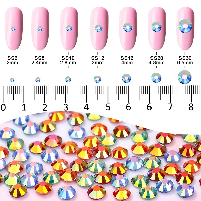 QIAO Exquisite Shimmer AB Hotfix Crystal Flat back Rhinestone Strass Glitters Stone For DIY Nail Art Wedding Diamond Strass