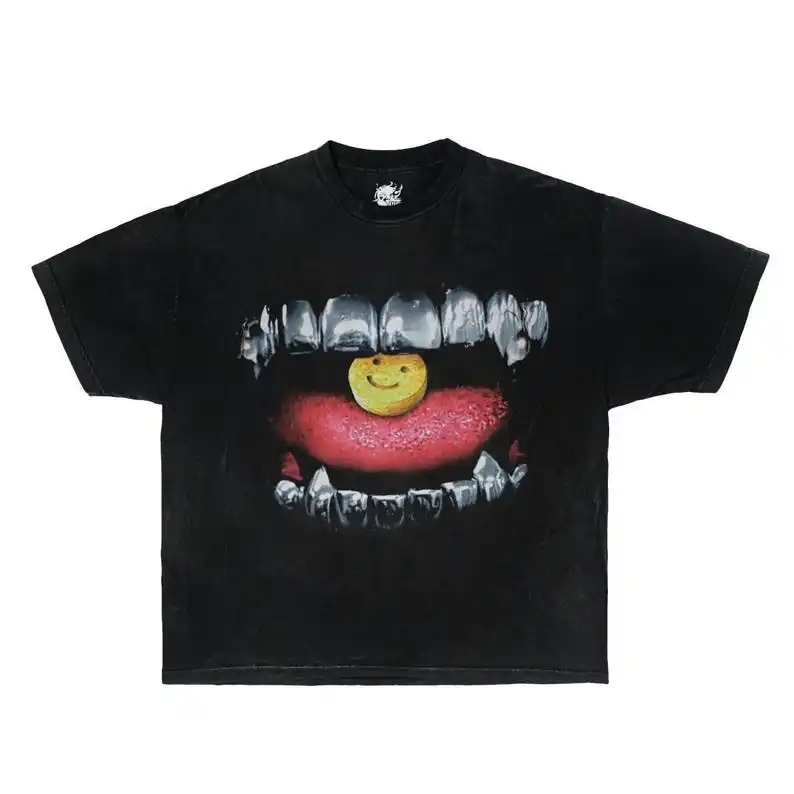 Happy Pill GrillzGarment-Dyed Boxy Tee Black Shirt Opium, y2k, fashion, streetwear, unisex, men, women, cotton, crew neck, y2k,