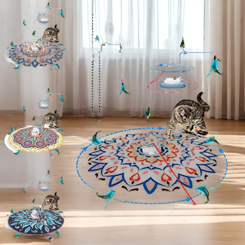 Electric Cat Toy USB Charging 360 Rotating Interactive Toy and Cat Feather Toys 4 in 1 Recharge Cat Exercise Toys Cats Supplies