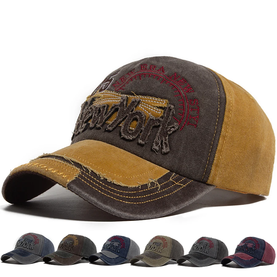 Vintage Washed New York Bestickte Baseballkappe Herren Casual Outdoor Sonnenhut Snapback Frühling Mode Visor Hip Hop Retro Caps