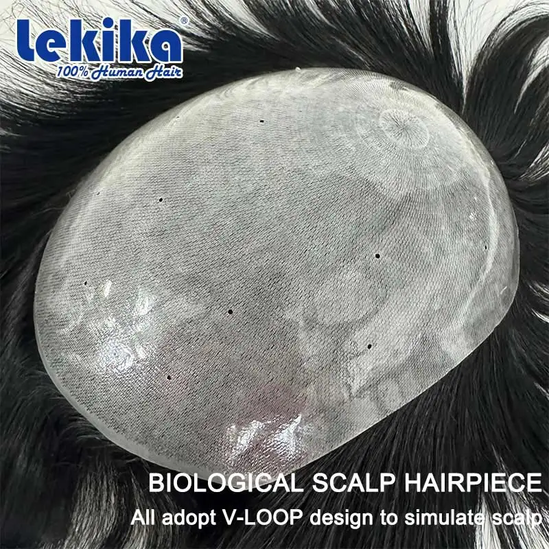 

Thin Skin V-Loop Base Men's Wig Biological Scalp Hairpiece Replacement System Wig For Men Toupee 100% Human Hair Male Hair