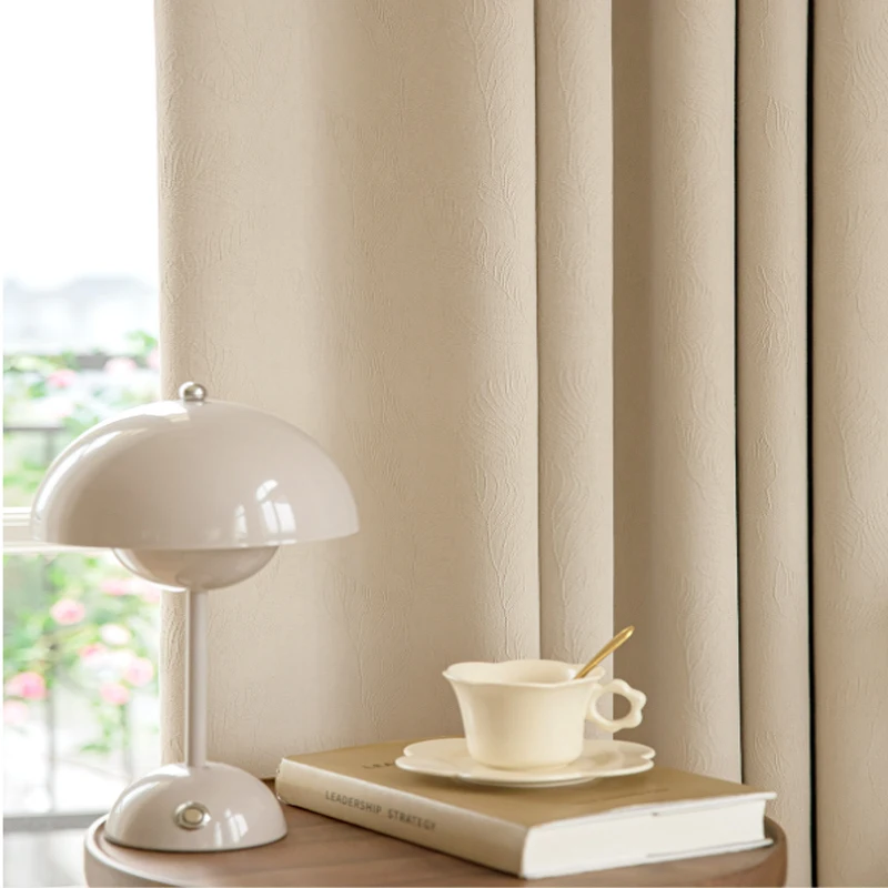 

Custom Size Luxury Thick Chenille Curtain Blackout Fabric Milk Tea Matcha Curtains for Living Dining Room Bedroom
