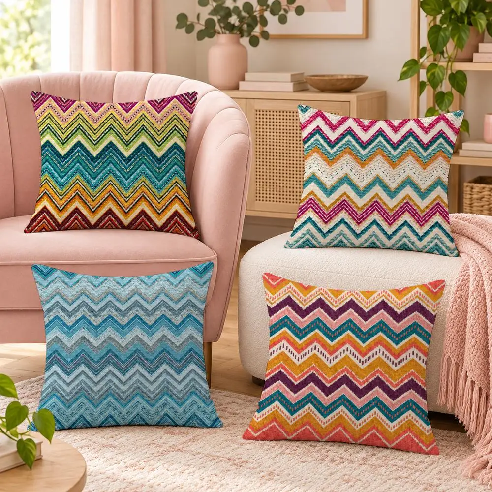 Retro Wave Geometric Decor Cushion Cover Pillow Case Organic Short Plush Cushion Covers Washable Wrinkle-Resistant