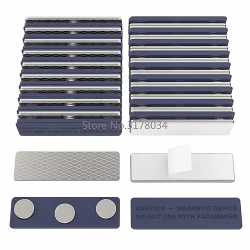 Imagen 1 del producto Soporte magnético para insignia de nombre, 10 piezas, 3 imanes, 44x13mm/1,76x0,5 pulgadas