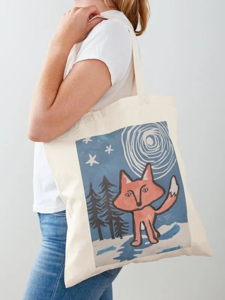 Fox in Winter linocut Tote Bag Women's shopper female bag tote bags men Tote Bag