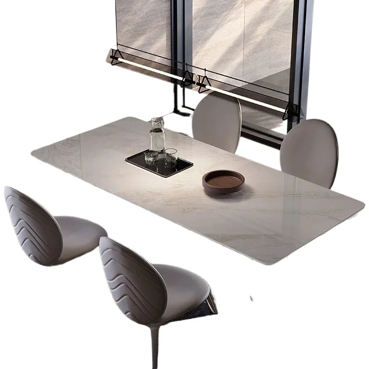 

Luxury stone dining table natural marble high-end rectangular 2025 new dining table and chairs