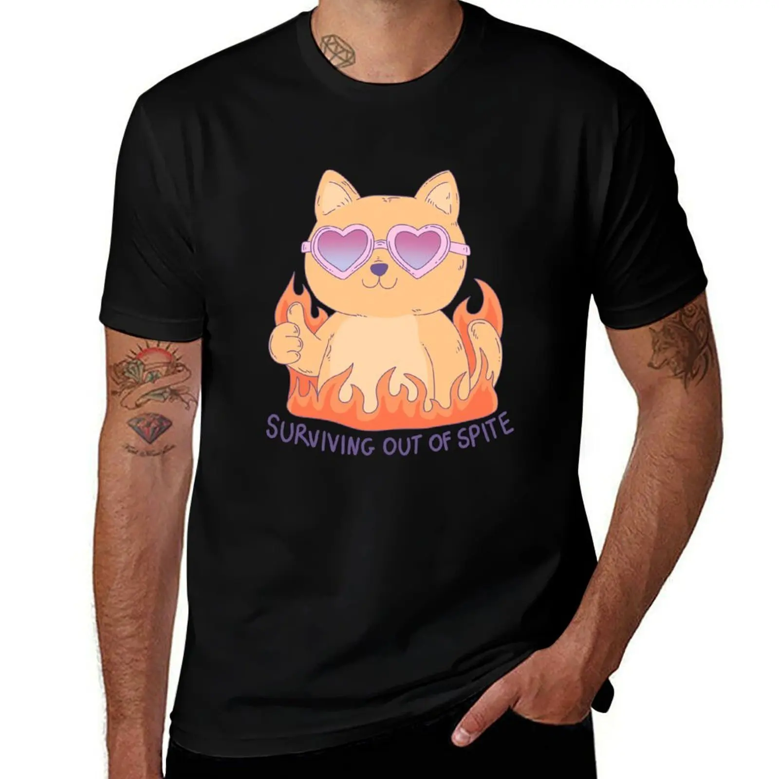 Spite Fueled Cat in Heart Glasses Meme T-Shirt Work Style Casual T-Shirt