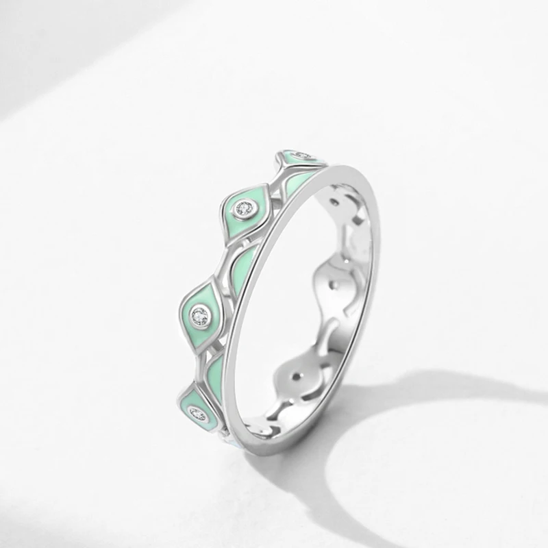 Ailmay 925 فضة خمر المينا الخضراء عيون موضة زركونيا البنصر للنساء مأدبة الزفاف غرامة مجوهرات هدية