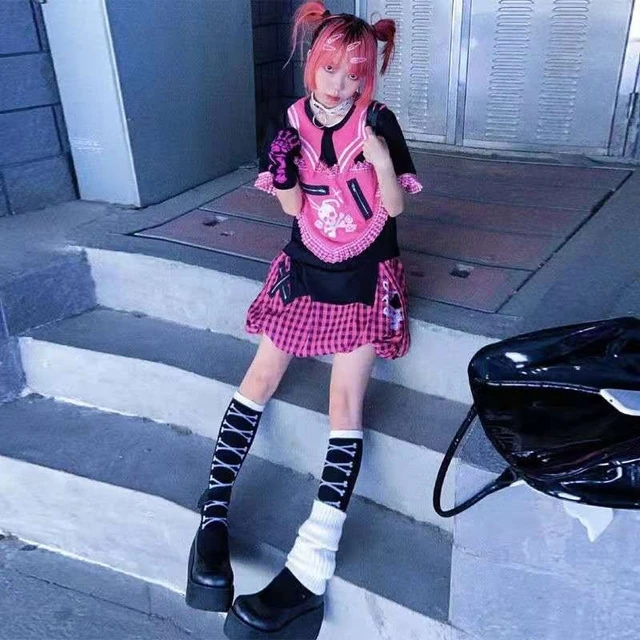 Women s Kawaii Skull T Shirt Pink Emo Punk Harajuku Summer Top Dark Aesthetic Fairy Grunge Alt Alternative Clothes AliExpress 200000345