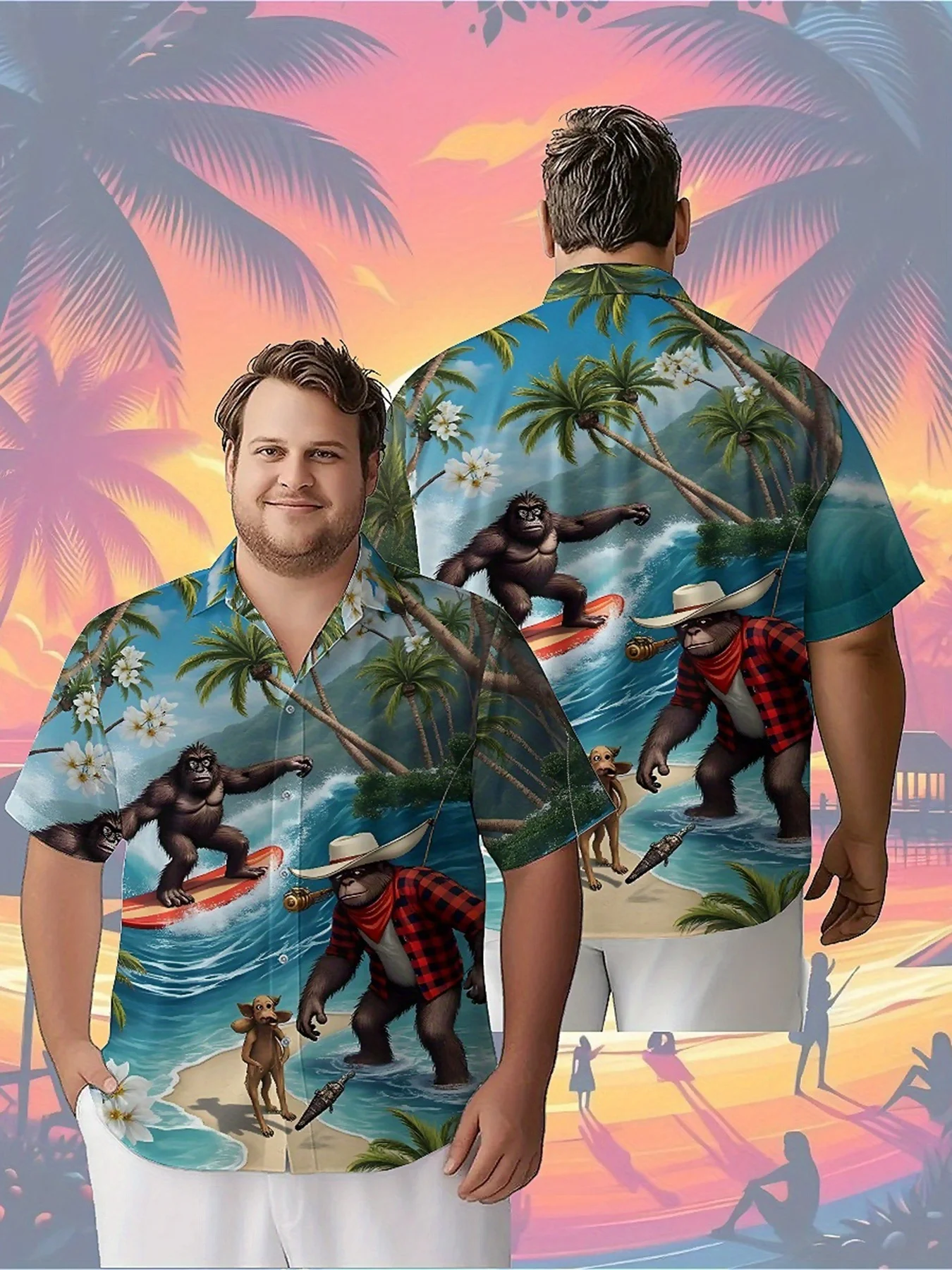 

Men's Plus Size Hawaiian Shirts Sasquatch Classic Surfing pattern,Unisex Baggy Aloha Shirts,summer Alternative Clothing