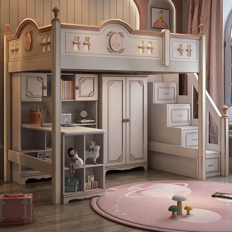 

A A Modern Design Wooden Princess Girls Bed Children Bedroom Furniture Luxury Home Wood Kids Bunk Bed With Slide Stairs