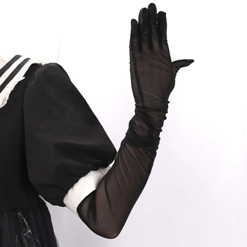 1 paar Schwarz Sexy Spitze Dünne Transparente Lange Über Ellenbogen Handschuhe Nahtlose Elastizität Atmungsaktive Sonnenschutz Frauen Fishnet Handschuhe