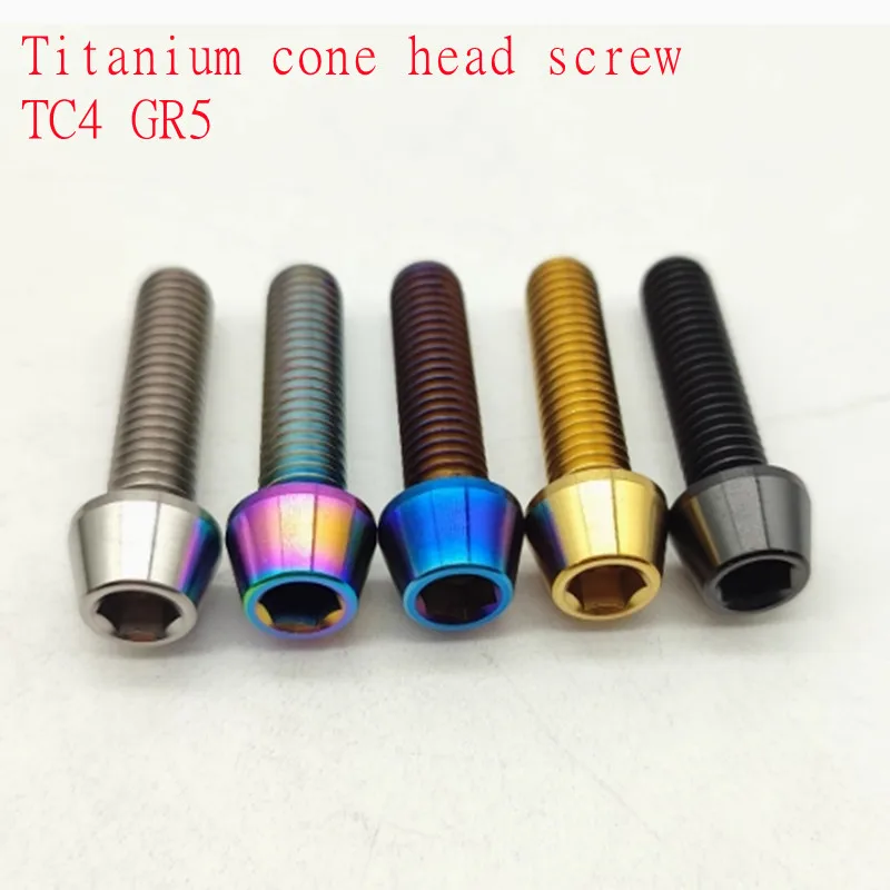 10pcs M5 M6*10/12/15/20/25/30 Titanium hex socket screw Inner Allen Key Cone Taper Head Bolt Screw for Bicycle Stem Seatpost