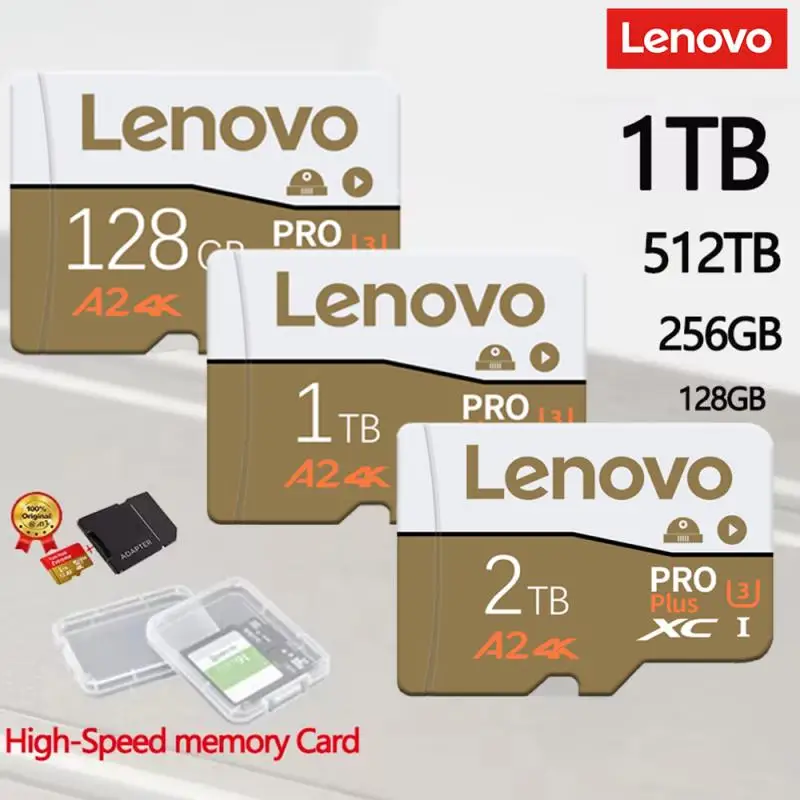 NEW Lenovo Class10 High Speed 1TB Micro TF Card 2TB SD Card High Capacity Memory Card 128GB For Camera Smartphone With Adapter
